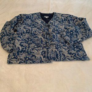 Democracy Blue and White Quilted Floral Jacket Size XL